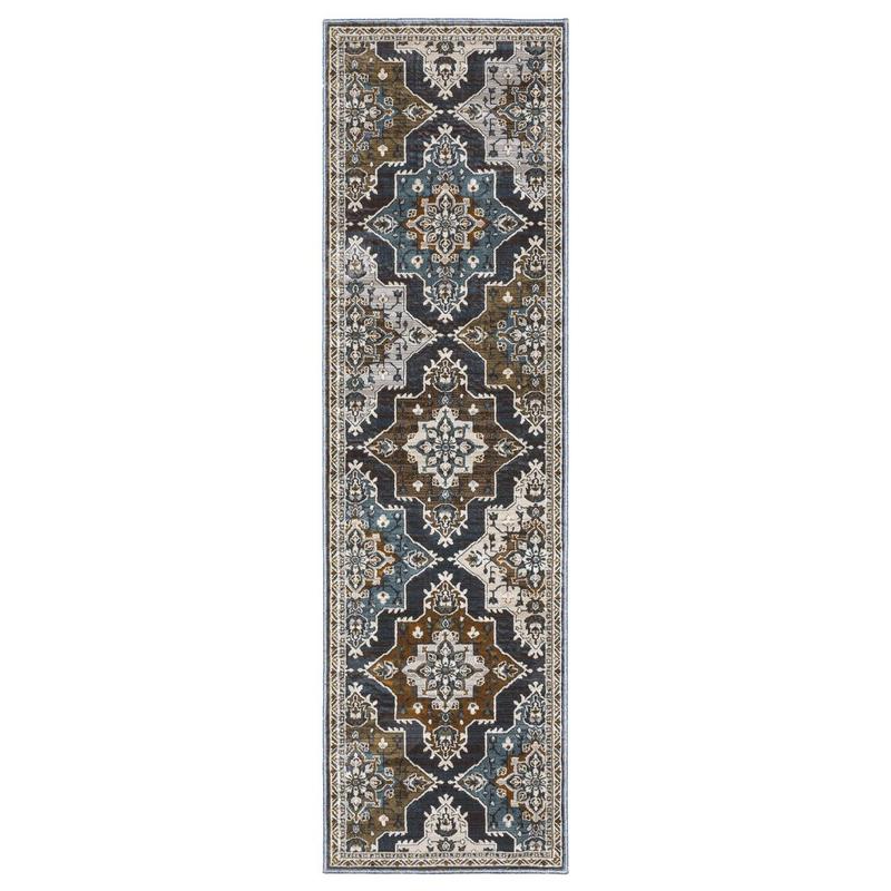 Ellington ELL07 Blue/ Rust Indoor Area Rug - 2'3" x 7'6"