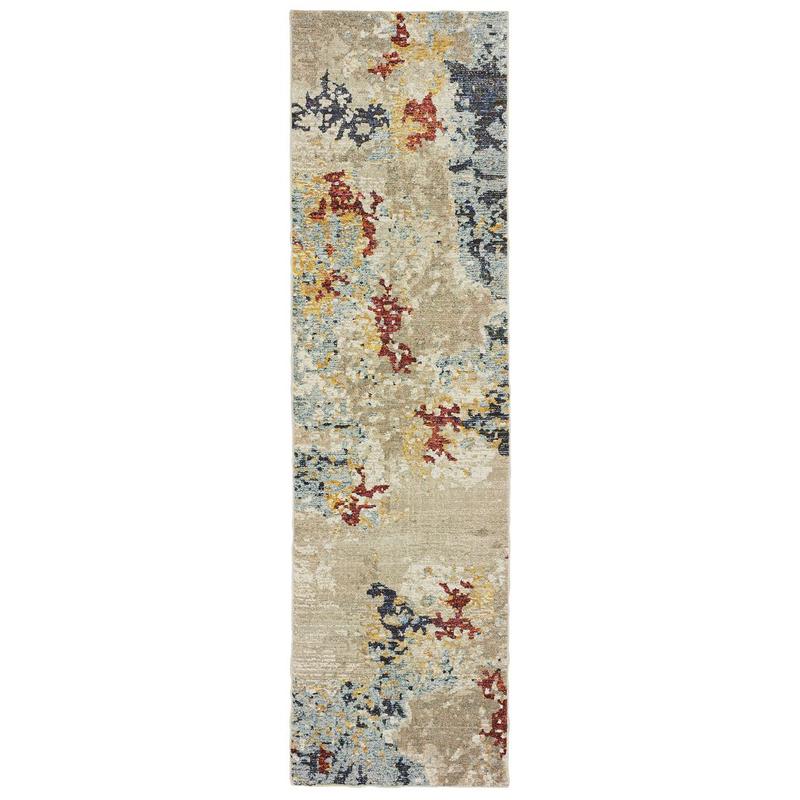Evolution 8043K Beige/ Blue Indoor Area Rug - 2'3" x 8'