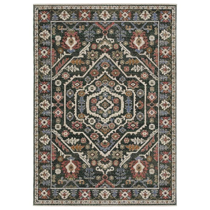 Hastings HA02B Green/ Pink Indoor Area Rug - 3'10" x 5'5"