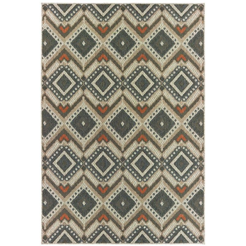 Latitude 002X3 Grey/ Orange Indoor/Outdoor Area Rug - 3'3" x 5'
