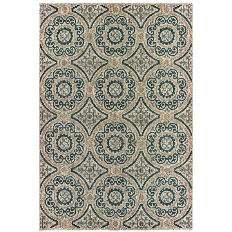 Latitude 609X3 Grey/ Teal Indoor/Outdoor Area Rug - 3'3" x 5'