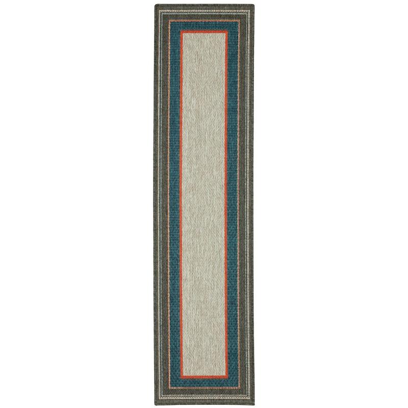 Latitude 8021L Grey/ Teal Indoor/Outdoor Area Rug - 1'10" x 7'6"