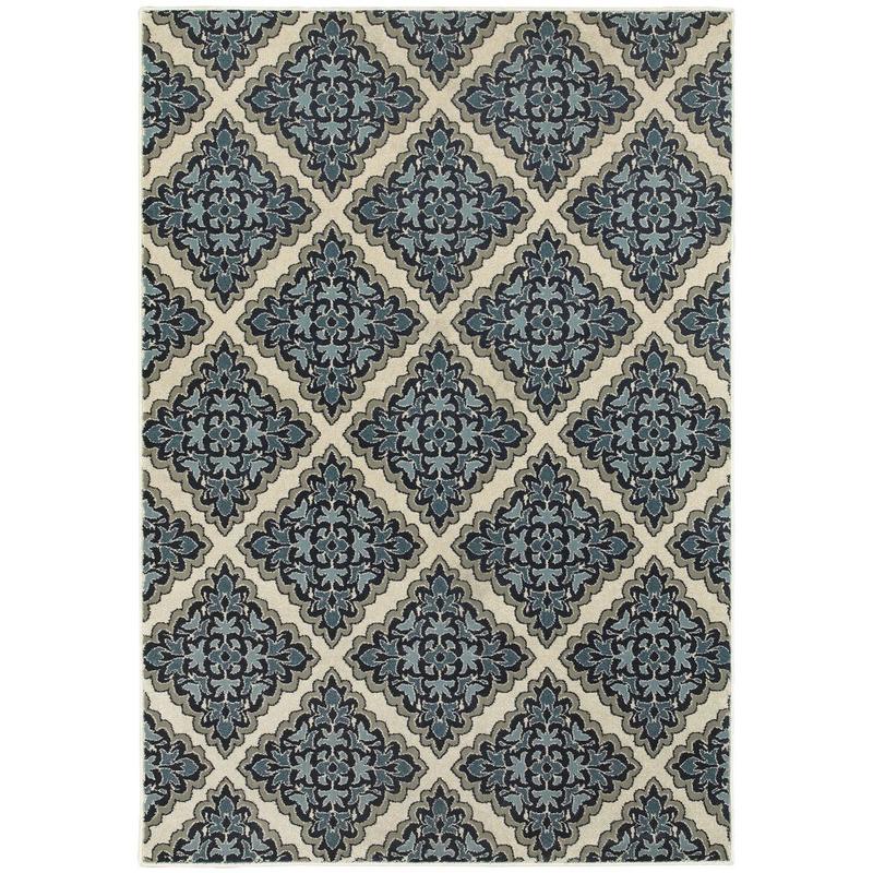 Linden 7816B Ivory/ Blue Indoor Area Rug - 9'10" x 12'10"