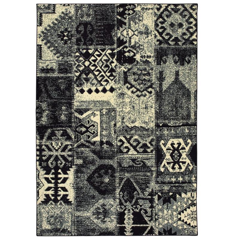 Luna 1804K Black/ Ivory Indoor Area Rug - 9'10" x 12'10"