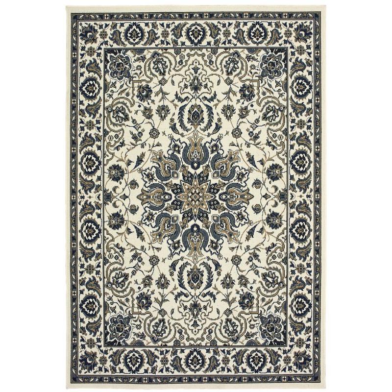 Marina 1248W Ivory/ Navy Indoor/Outdoor Area Rug - 1'9" x 3'9"