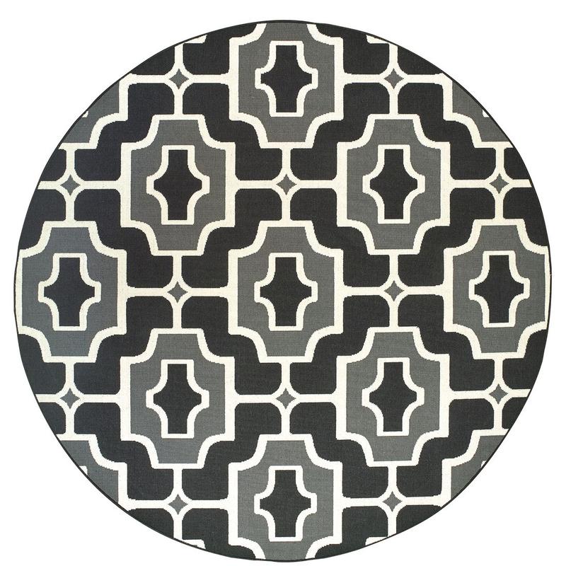 Marina 1491Z Black/ Grey Indoor/Outdoor Area Rug - 7'10" Round