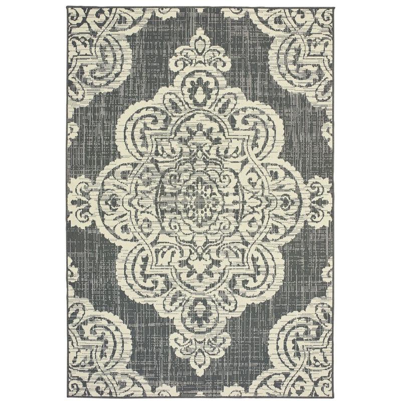 Marina 5929E Grey/ Ivory Indoor/Outdoor Area Rug - 1'9" x 3'9"