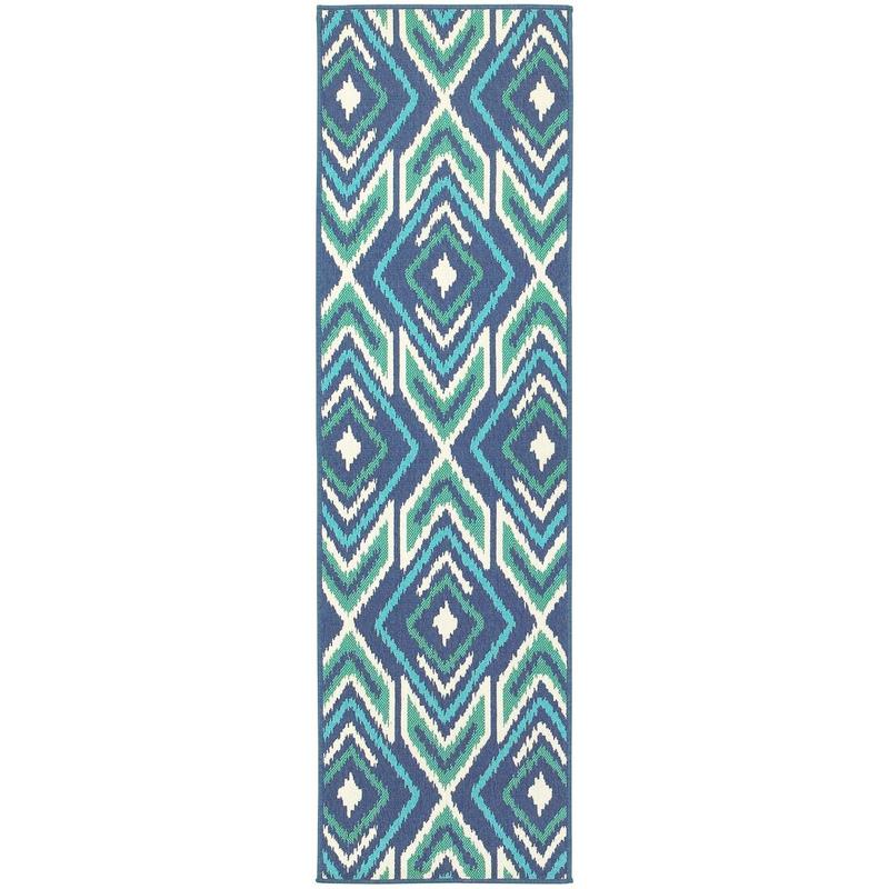 Meridian 2209B Navy/ Green Indoor/Outdoor Area Rug - 2'3" x 7'6"