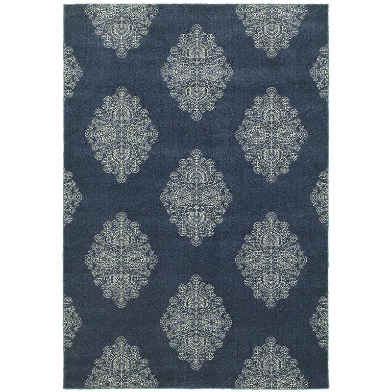 Pasha 5992K Blue/ Ivory Indoor Area Rug - 9'10" x 12'10"
