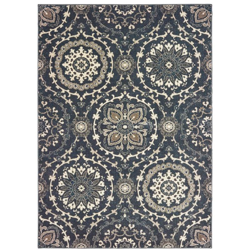 Richmond 008E3 Navy/ Ivory Indoor Area Rug - 5'3" x 7'6"