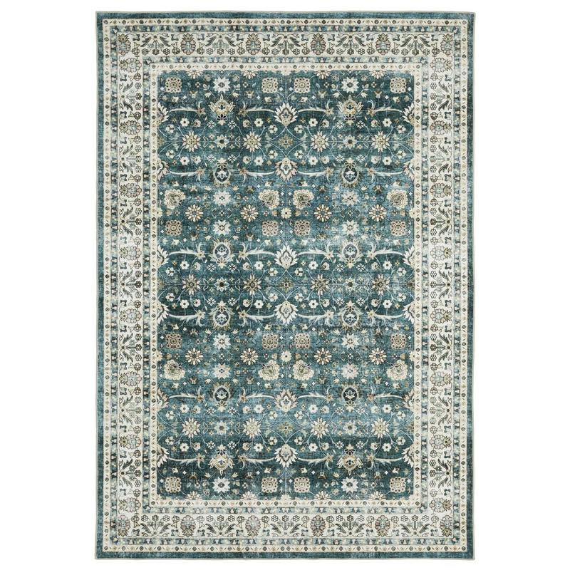 Sumter SUM08 Teal/ Ivory Machine Washable Indoor Area Rug - 3'6" x 5'6"
