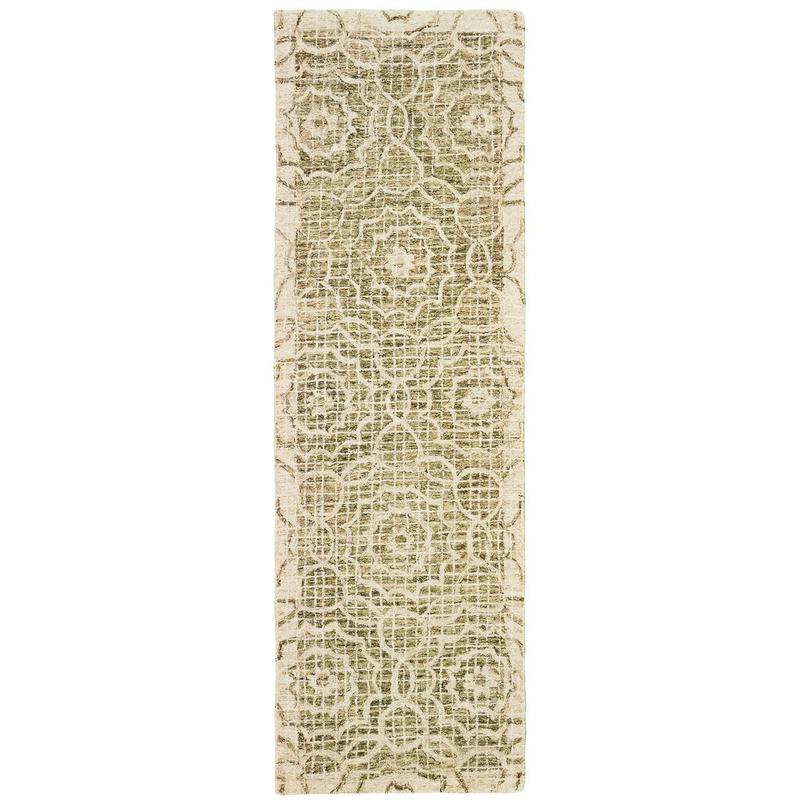 Tallavera 55606 Green/ Ivory Hand-crafted Wool Area Rug - 2'6" x 8'