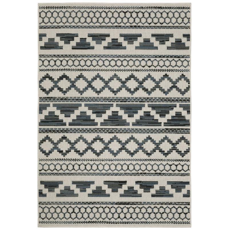Torrey 005Y1 Light Grey/ Blue Indoor/Outdoor Area Rug - 1'10" x 3'9"