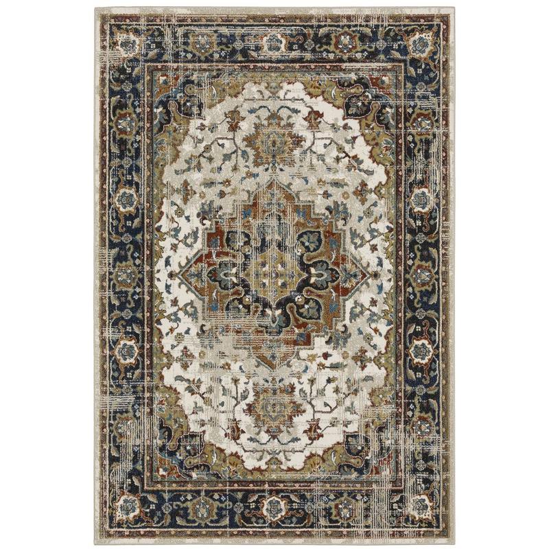 Venice 054X8 Beige/ Blue Indoor Area Rug - 3'10" x 5'5"