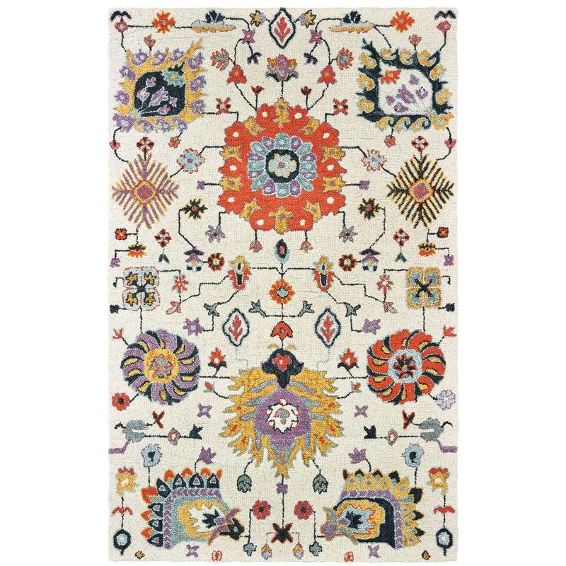 Zahra 75502 Ivory/ Orange Hand-crafted Wool Area Rug