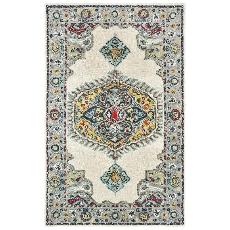 Zahra 75505 Ivory/ Grey Hand-crafted Wool Area Rug - 3'6" x 5'6"