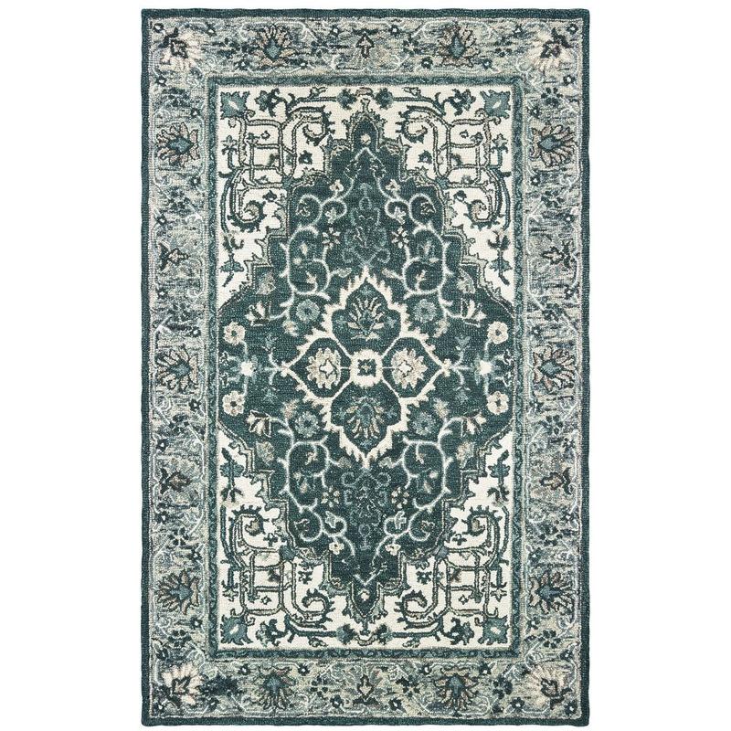 Zahra 75506 Grey/ Blue Hand-crafted Wool Area Rug - 3'6" x 5'6"
